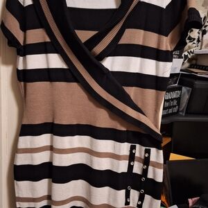 Striped Knit Dress with Button Detail